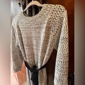 Fashion Gray Sweater dress belted long sleeve Large